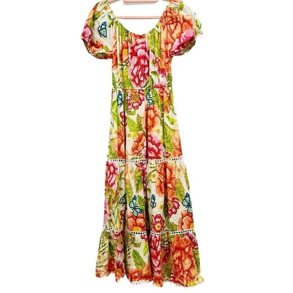 Farm Rio colorful tropical printed Macie Tiered Maxi Dress size medium - Picture 4 of 11